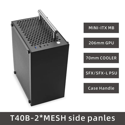 METALFISH T40 Mini ITX Black Case 7L Gaming Computer Chassis Compact transparent PC Support SFX PSU/70mm Cooler With Handle
