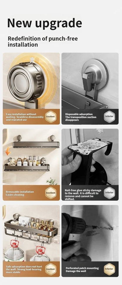 Kein Bohren Saugnapf Saug Badezimmerregal an der Wand Badezimmerregal Toilettenraum Aluminium Hängeregal Badezimmer Organizer Hängen
