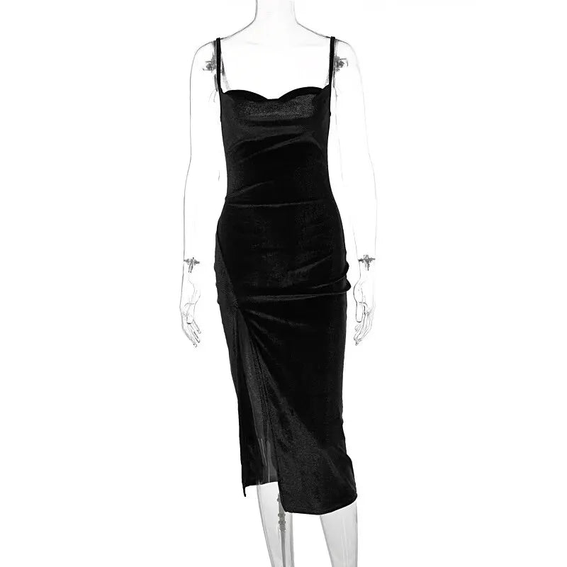 Frauen 2024 Herbst Winter Elegante Party Club Abend Samt Streetwear Bodycon Midi Kleid Großhandel Artikel Für Business.