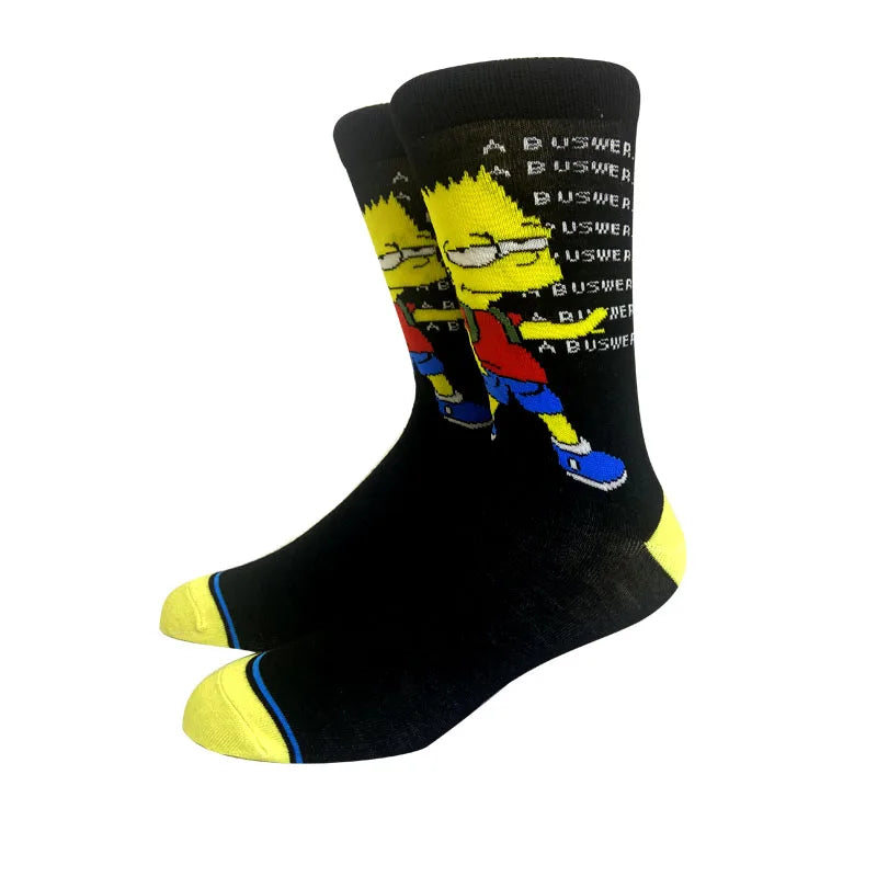 New 1 Pair The Simpsons Harajuku Women Men Socks Cartoon Personality Skateboard Socks Anime Middle Tube Cotton Unisex Socks