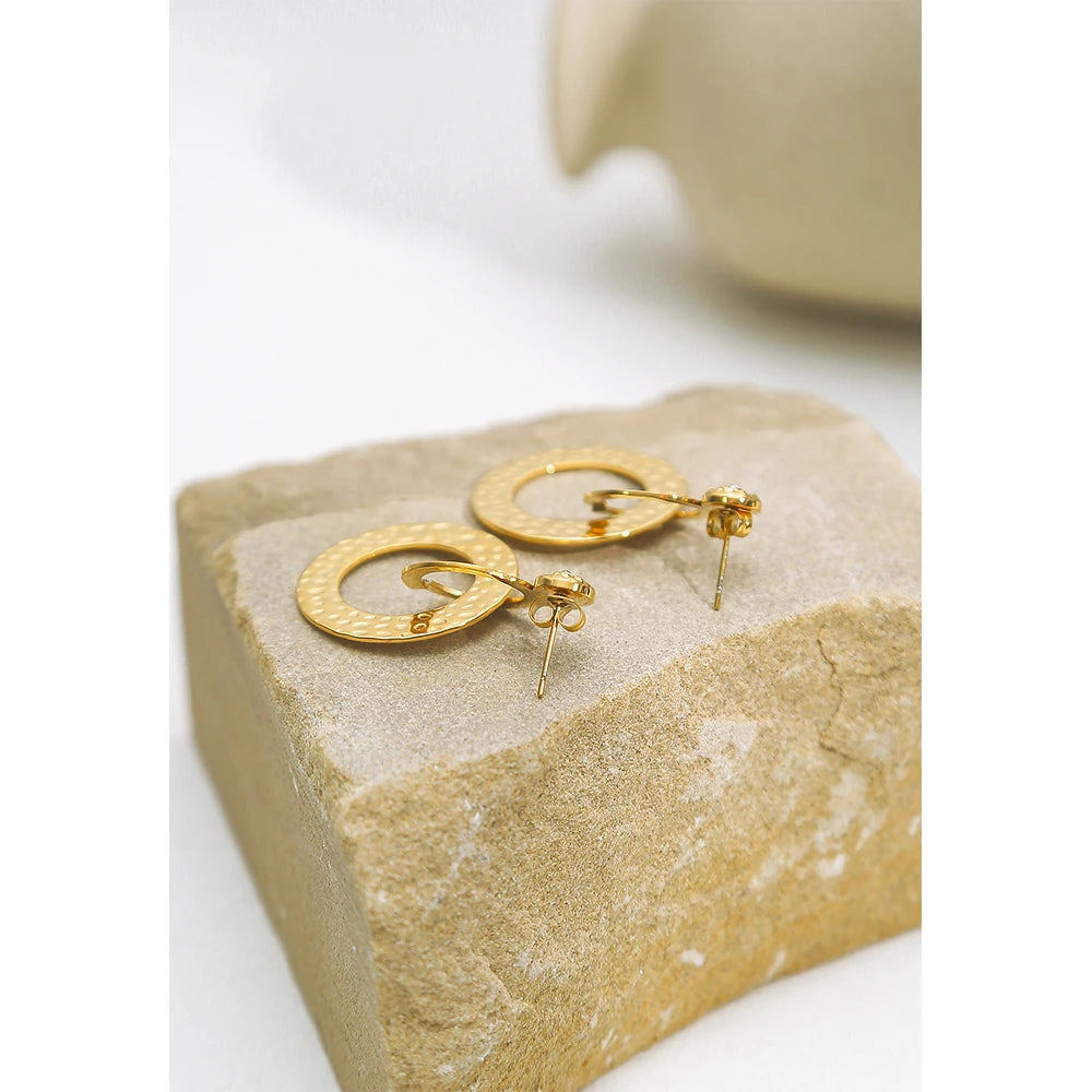 YACHAN Stainless Steel Statement Drop Earrings For Women 18 K Gold Plated Tap Metal Texture Dangle Earring Trendy Jewelry Gift.