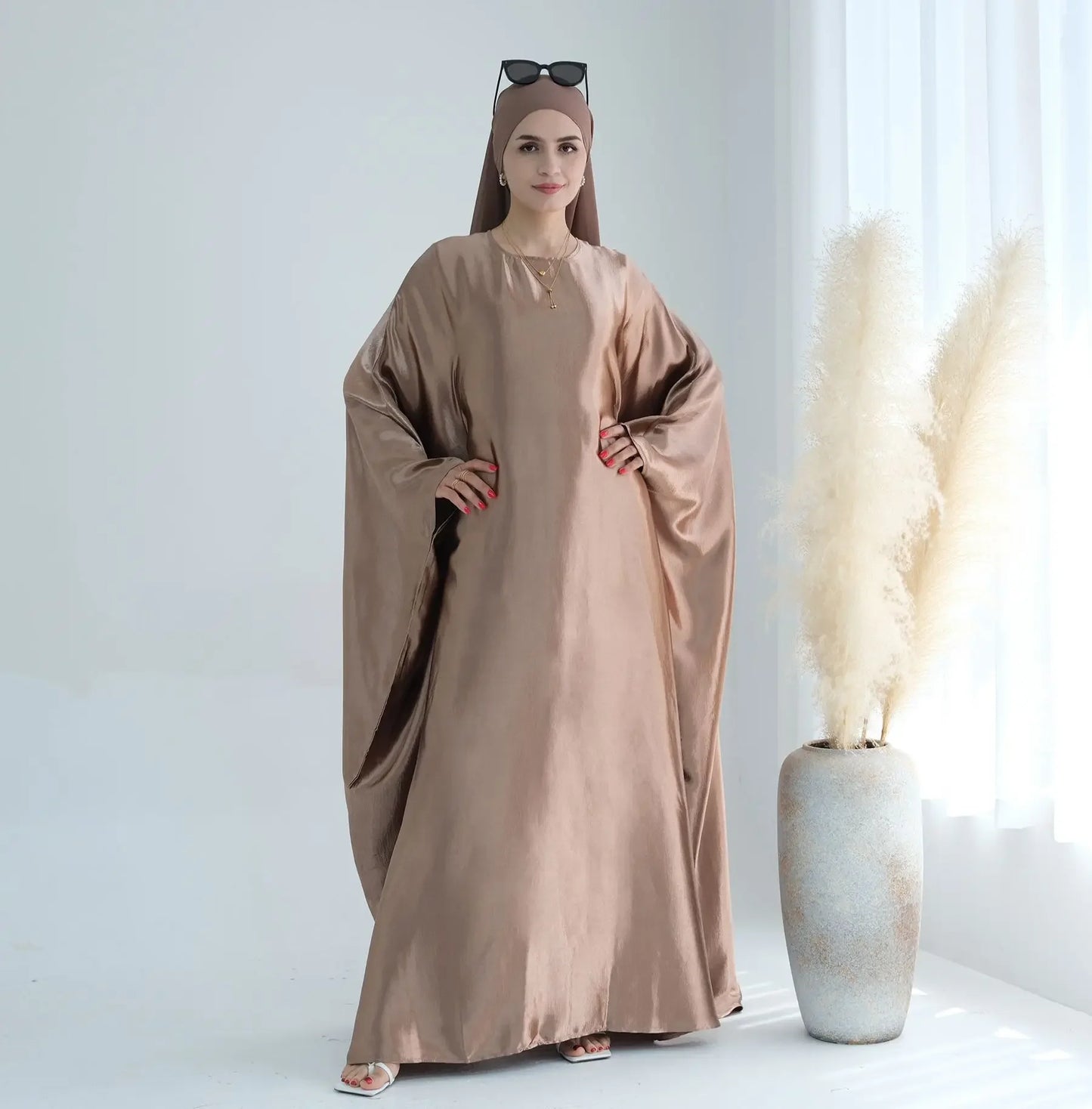 Batwing Butterfly Satin Abaya Dubai Luxury Muslim Kaftan Maxi Dress Abayas For Women Kebaya Robe Caftan Marocain Femme Vestidos.