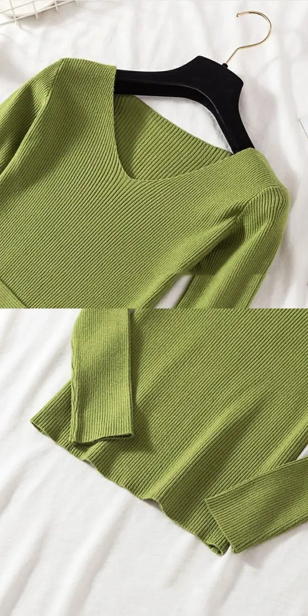 2025 mode V-ausschnitt Elastische Grundlegende Top Neue Frauen Pullover Herbst Winter Langarm Pullover Weibliche Winter Solide Strick Jumper.
