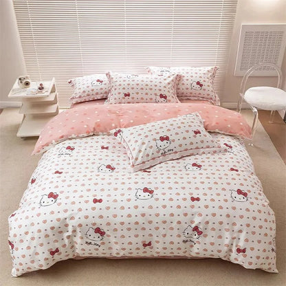 Hello Kitty Duvet Cover Bedding Set Duvet Cover with Pillowcase Single King Queen Twin Size Home Textile Children Bedroom Decor.
