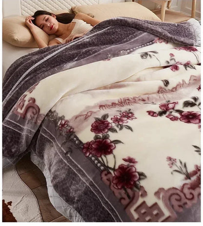 Flannel Blanket Double-deck Washable Quilt Siesta Keep Warm Double Person Thick Winter Soft Comfortable Plush Bed Sheet