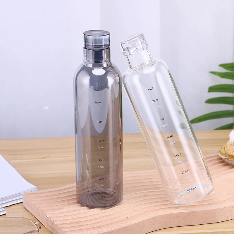 Newest Water Cup Sport Water Bottle With Time Scale Couple Plastic Portable Anti-drop Outdoor Water Bottle.
