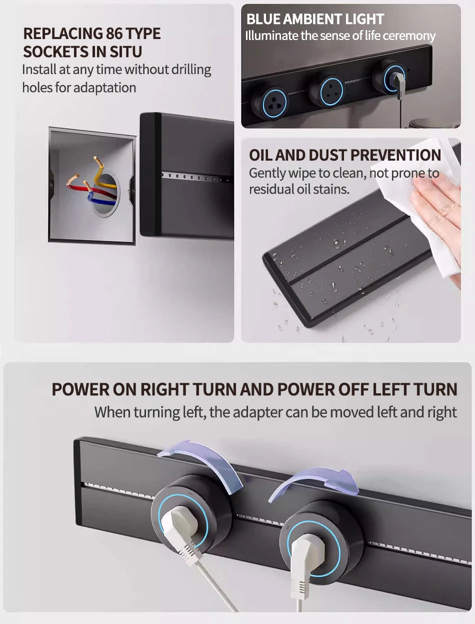 Steckdose Power Rail Steckdose verdeckte verdeckte Wand Küchen steckdose mit EU, UK und koreanischen Universal stecker Adapter.