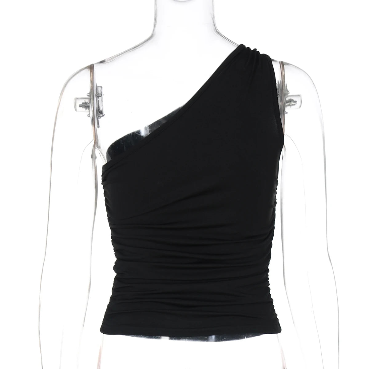 Hugcitar Women'S Fashion Sexy One Shoulder Solid Ruched Sexy Crop Tank Top Summer Clothes Streetwear Party Festival Wholesale.