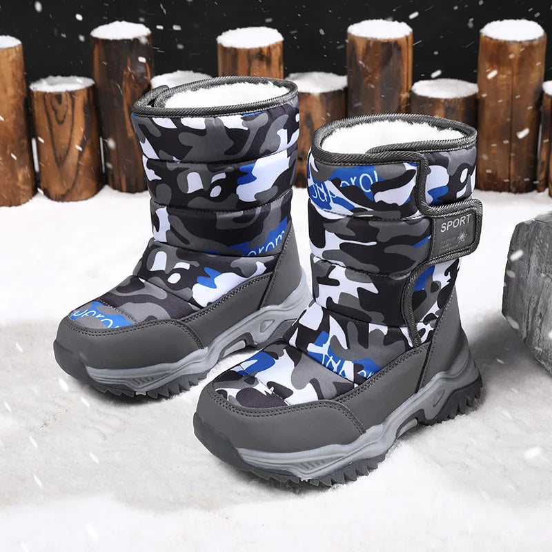 2025 Winter Children Shoes Plush Waterproof Fabric Non-Slip Girl Shoes Rubber Sole Snow Boots Fashion Warm Outdoor Boots.