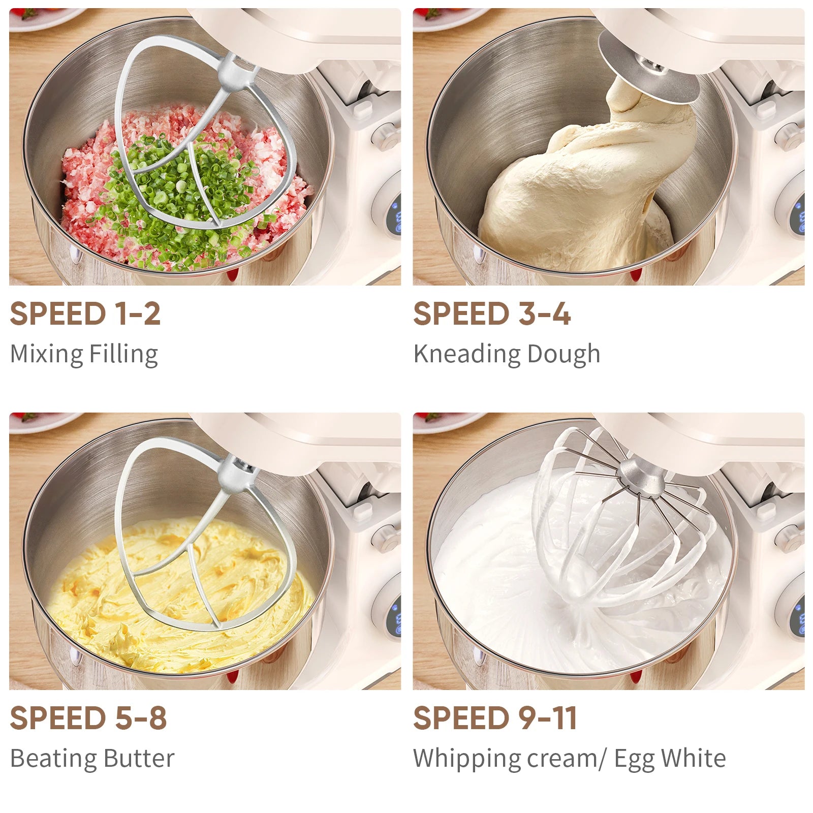 BioloMix Kitchen Food Stand Mixer, 1200W 11-Speeds DC Motor, Digital OLED Screen, Electric Food Mixer with Dough Hook, Whisk.