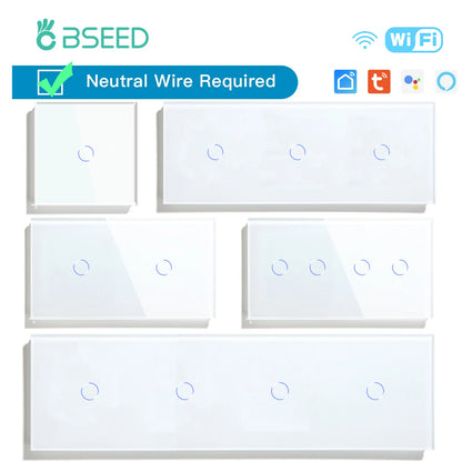 BSEED WIFI Touch Schalter Serie Wand Smart Licht Schalter Blaue LED Hintergrundbeleuchtung Glas Sensor Bildschirm Tuya APP Schalter EU Standard.