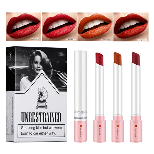 4 Colors Makeup Lipstick Cosmetics Lipstick Set Lip Tint Lip Gloss Waterproof Maquillaje Matte Long Lasting Make Up Pomade Kits.