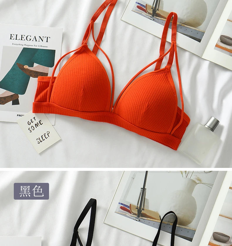 Sexy Women Bra Wire Free Brassiere Push Up Lingerie French Triangle Cup Bra Underwear Thread Top Female Intimates Bralette