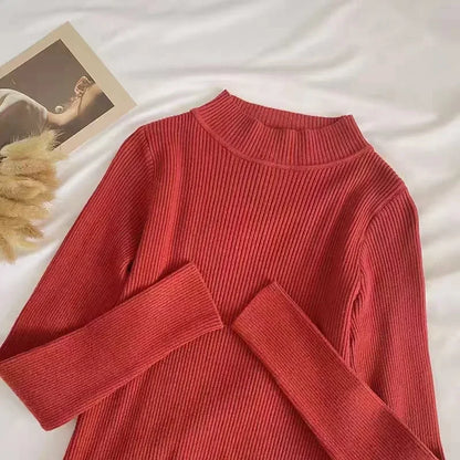 Weiche Rollkragen Frauen Herbst Winter Pullover Pullover Grundlegende Beiläufige Dünne Stretch Weiche Rippen Gestrickte Top Frau Pullover 2026.