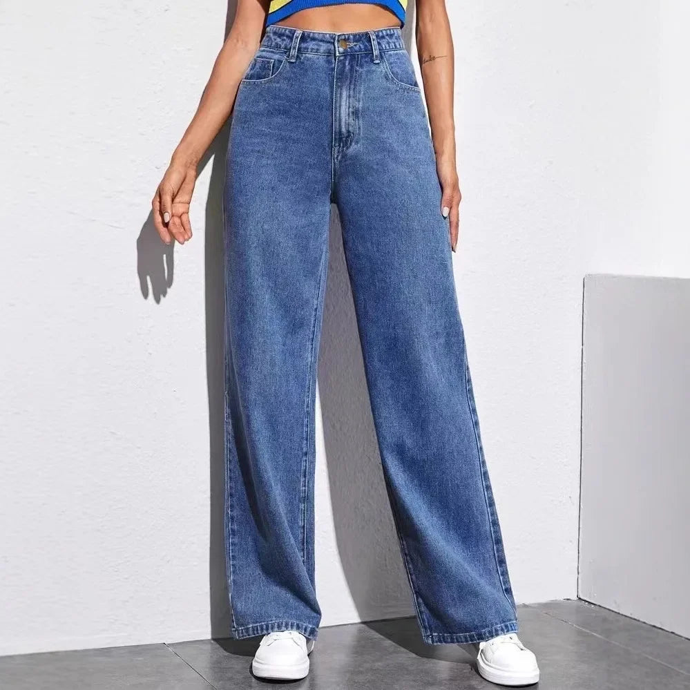 High Waist Straight Leg High Waist Jeans Women's Fashion Autumn 2025 New Style Cross-Border Wish Straight Leg Jeans.