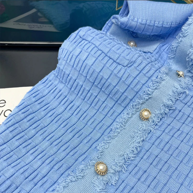 YuooMuoo 2023 Neue Ankunft Frauen Gestrickte Lange Kleid Elegante V-ausschnitt einreiher Split Pullover Kleid Büro Dame Vestidos.