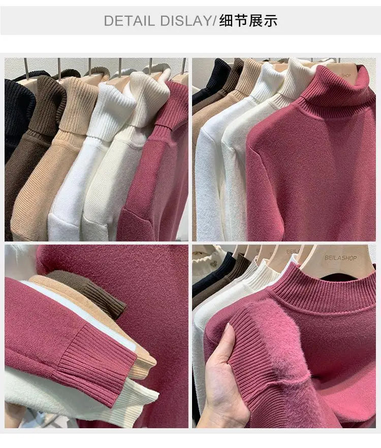 2025 neue Verdicken Hohe Kragen Pullover frauen Pullover Top Winter Warme und Weiche Einfarbig Inneren Tragen Bodenbildung Shirt.