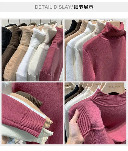 2025 neue Verdicken Hohe Kragen Pullover frauen Pullover Top Winter Warme und Weiche Einfarbig Inneren Tragen Bodenbildung Shirt.