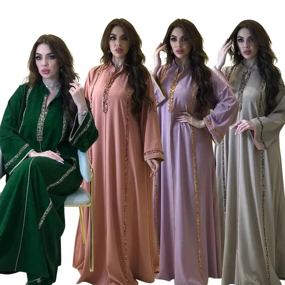 Ramadan Abaya Femme Musulmane marok kanis chen Kaftan für Frau Mode feste Diamanten voller Ärmel lose türkische Dubai Robe.