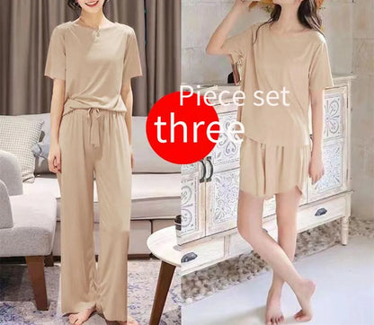 Eisse ide Pyjama dreiteiliges Set Damen Damen Home Wear Hose einfache Freizeit bequeme lose kurz ärmel ige Mädchen Nachtwäsche.