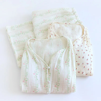 Damen Pyjama Nachtwäsche Baumwolle Nachtwäsche für Frau Sommer mit Brust polstern zweiteilige Blumen Pyjama-Sets Geschenk weiblich.