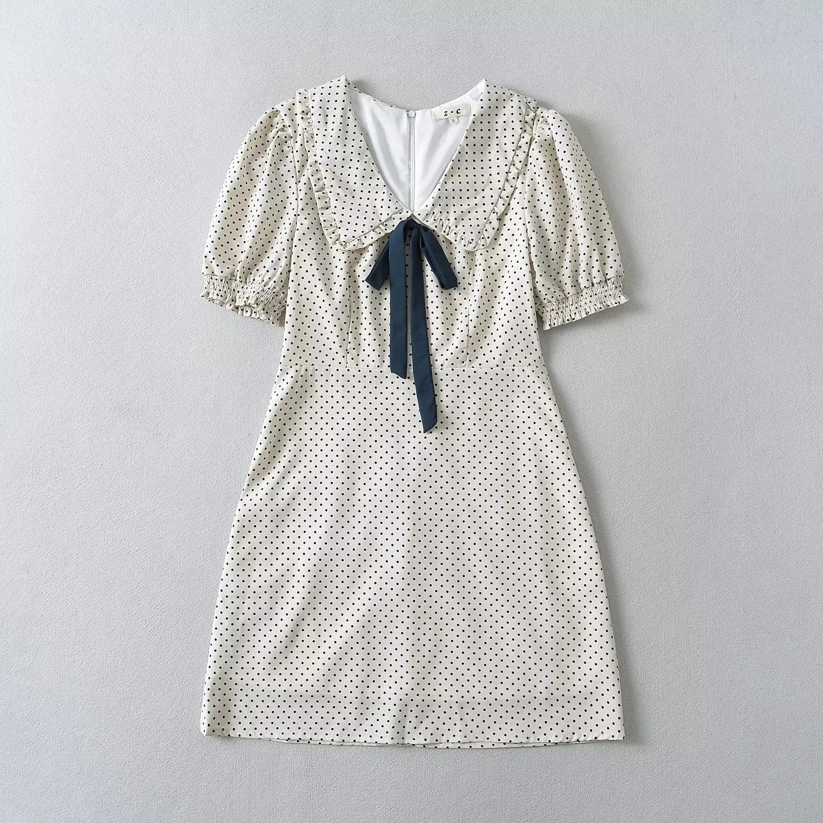 Luxus-Kleider für Damen, 2022, Sommer, kurzes Kleid, sexy, französisches Minikleid, kurzes Puffärmel-Minikleid mit Schleifendetail, Punktedruck.