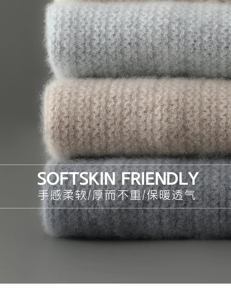 Men's 100% Merino Wool Thicken Sweater Half Zipper Mock Collar Pullover Autumn Winter Cashmere Knitwear Business Casual Clothing.