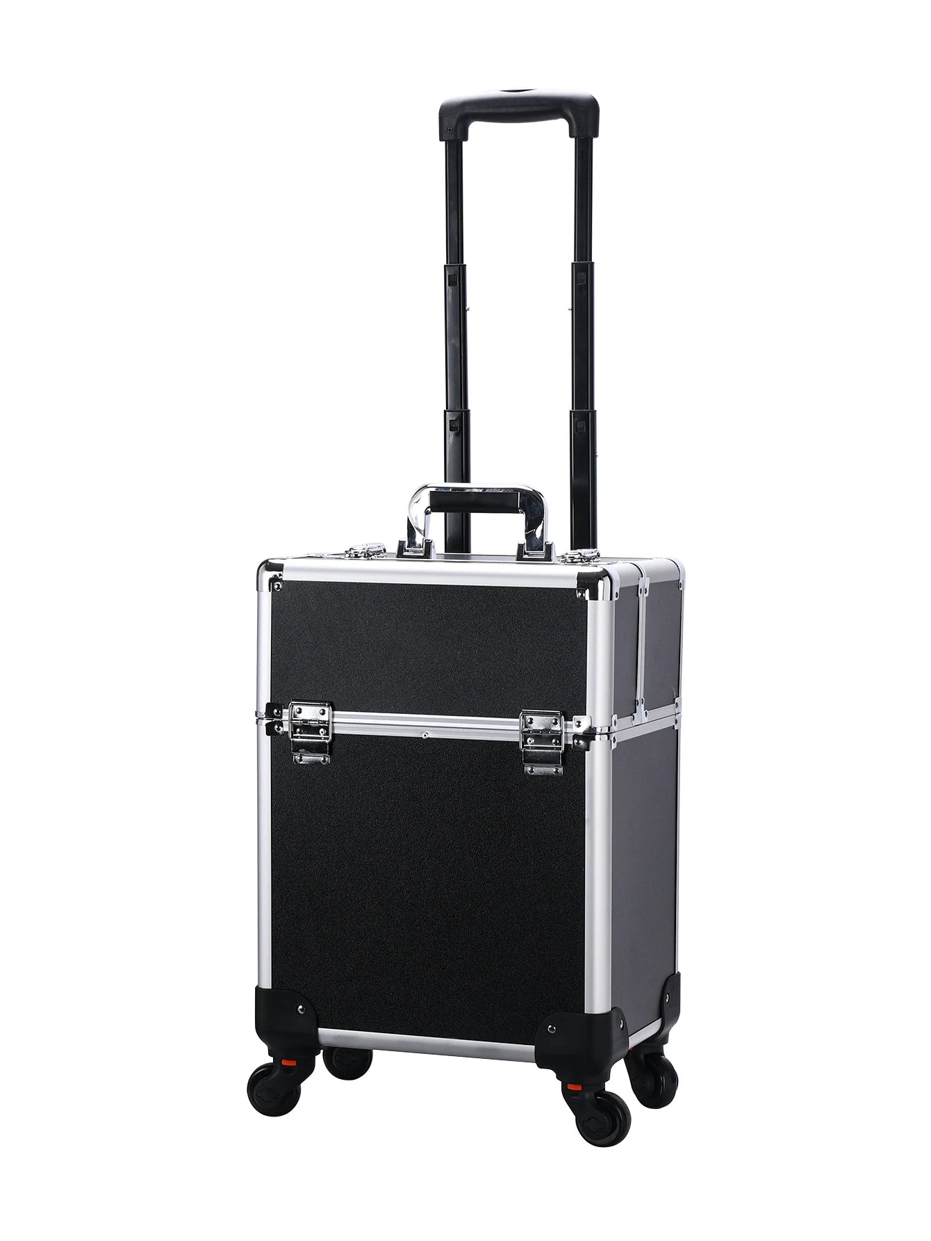 TravelRolling Makeup Train Case Large Capacity Cosmetic Trolley, Aluminum Professional Travel Case with Key.