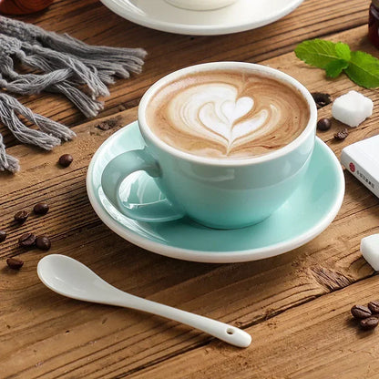 300ml Ceramic Coffee Cup and Saucer Set Pottery Latte Cups Breakfast Milk Mug Afternoon Teacup Porcelain Water Mugs Wholesale.