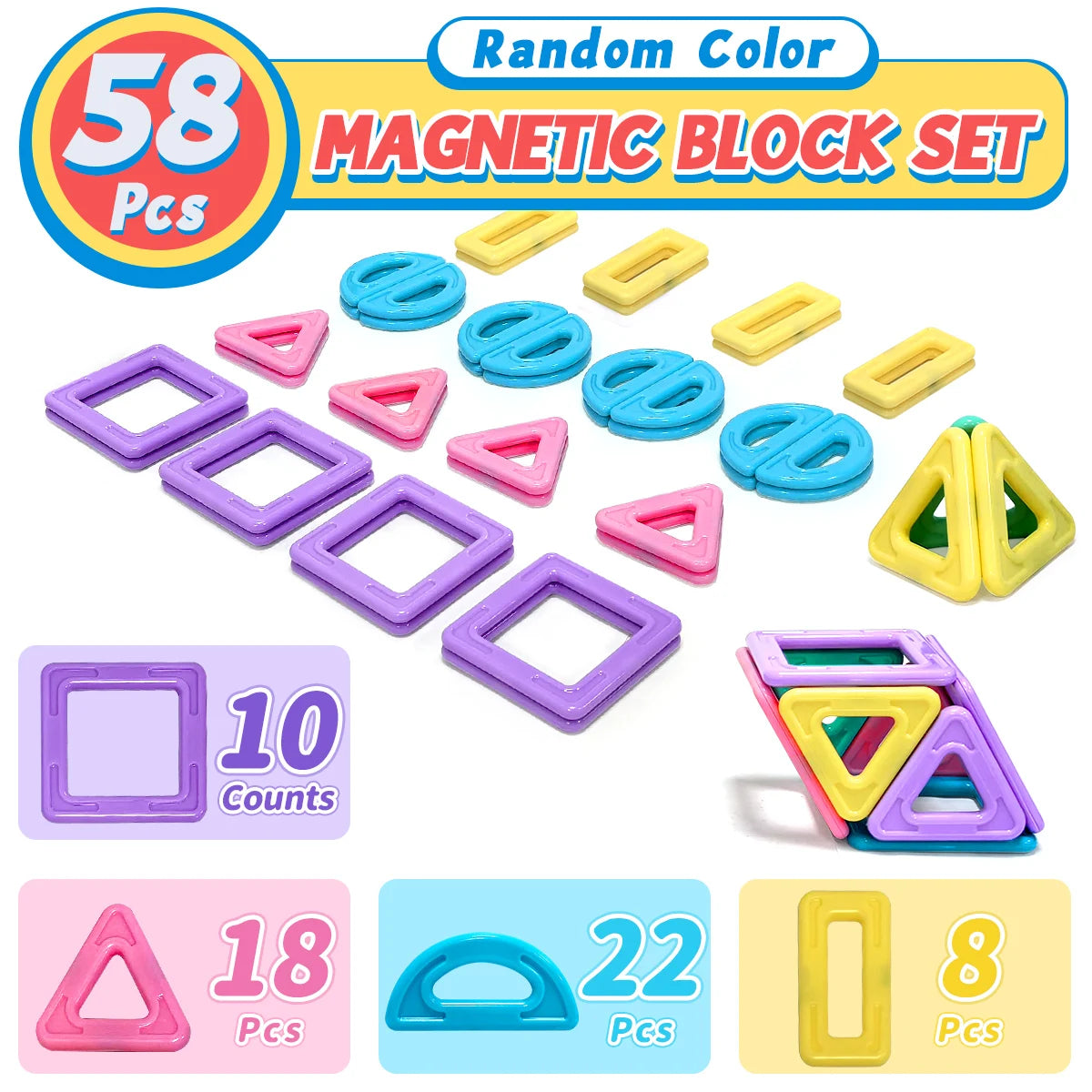 Macaron Magnetic Building Blocks Set ，Durable STEM Educational Construction Toys，Creative Birthday Gift, Assorted Colors.