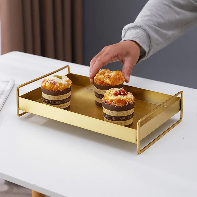 1PC Nordic Metal Tray Dried Fruit Plate Snack Fruit Dish Rectangular Snack Tray Storage Plate With Lid Dessert Tray.