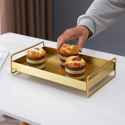1PC Nordic Metal Tray Dried Fruit Plate Snack Fruit Dish Rectangular Snack Tray Storage Plate With Lid Dessert Tray.