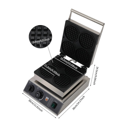 1750W Round Grid Non-Stick Waffle Maker 220V Temperature Adjustable Stainless Steel Waffle Baker Machine for Home Dessert Stores.