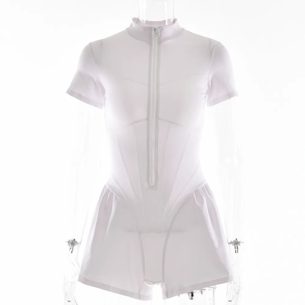 Elegant Women Zip-up O-neck Long Sleeve Jumpsuit Streetwear 2025 Summer Autumn Female Overalls One Piece Fitness Sports Bodysuit