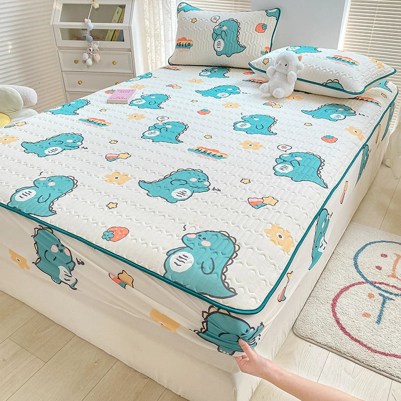 High Quilt Thicken Latex Cooling Mattress Cover Summer Cool Down Soft Bed Mat and Pillowcase Machine Washable Cold Feel Bed Pad
