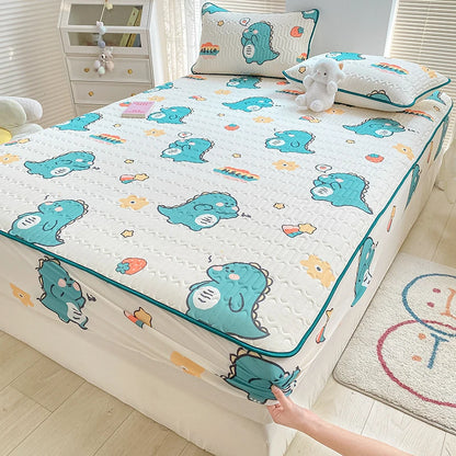 High Quilt Thicken Latex Cooling Mattress Cover Summer Cool Down Soft Bed Mat and Pillowcase Machine Washable Cold Feel Bed Pad