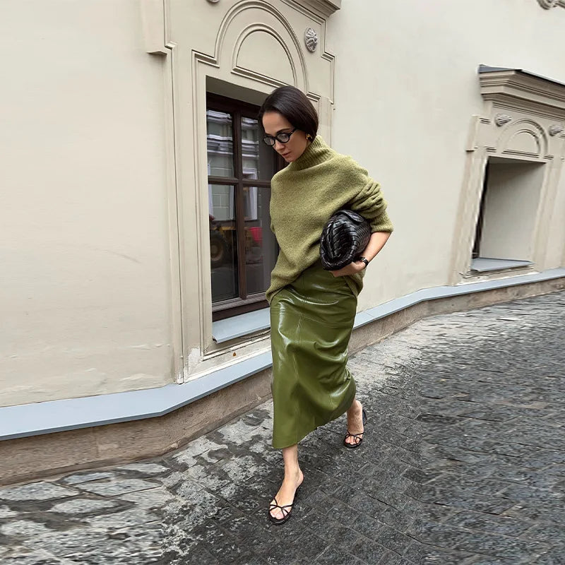 Stylish Leather Solid Jacket Pants Set Women Stand Collar Zipper Coat Loose Trousers Sets Female 2025 Autumn Fashion Streetwears