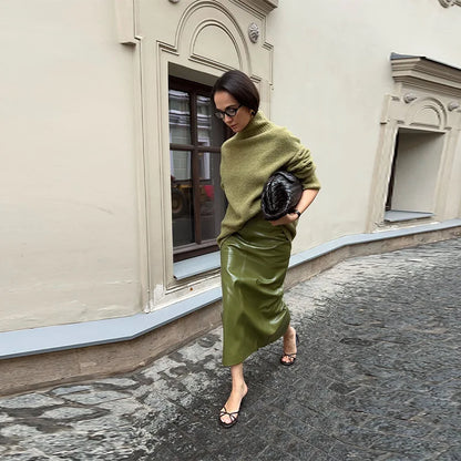 Stylish Leather Solid Jacket Pants Set Women Stand Collar Zipper Coat Loose Trousers Sets Female 2025 Autumn Fashion Streetwears