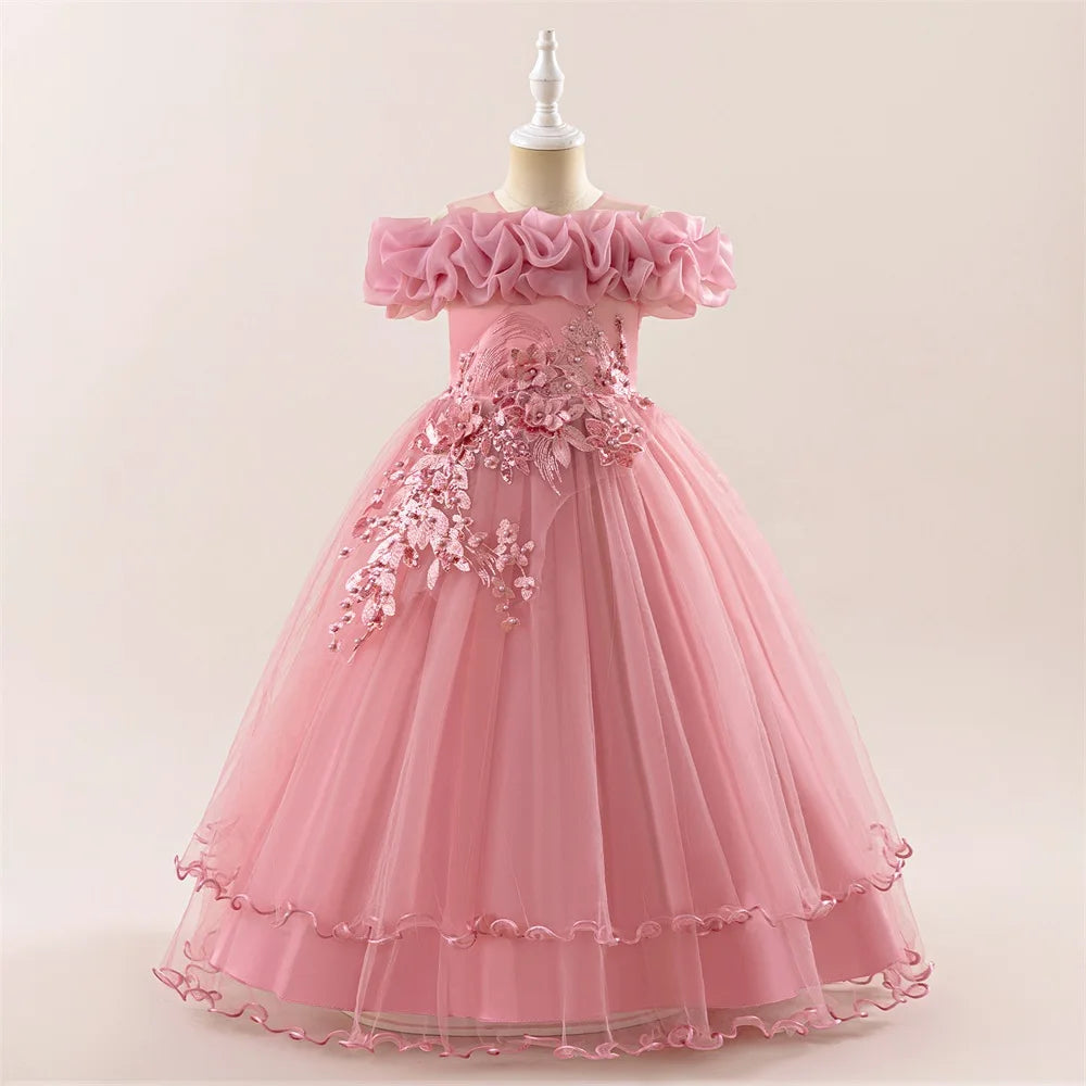 Kinder Kleid Neue Geburtstag Party Mädchen Prinzessin Kleid Gestickte Mesh Hochzeit Blume Junge Elegante Kinder Abend Kleidung Kostüm.