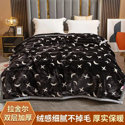 Modern Geometric Cartoon Printed Bedroom Blanket Coral Fleece Dormitory Quilt Thicking Double Layer Multi Purpose Bedding Sheets