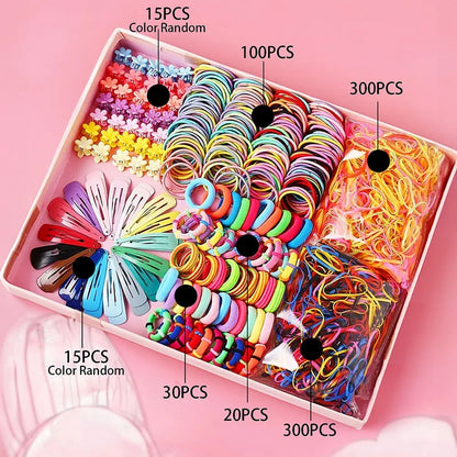 1800PCS Girl Hair Accessories Set Glamour Dainty Hairpins Girl Elastic Hair Bands Hairpins Flower Hair Claws Hair Ties A1314.