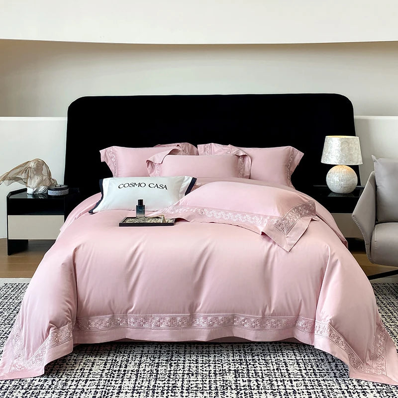 100% Egyptian Cotton White Luxury Embroidery Hotel Style Bedding Set Duvet Cover Set Flat/Fitted Bed Sheet Pillowcases 4Pcs.