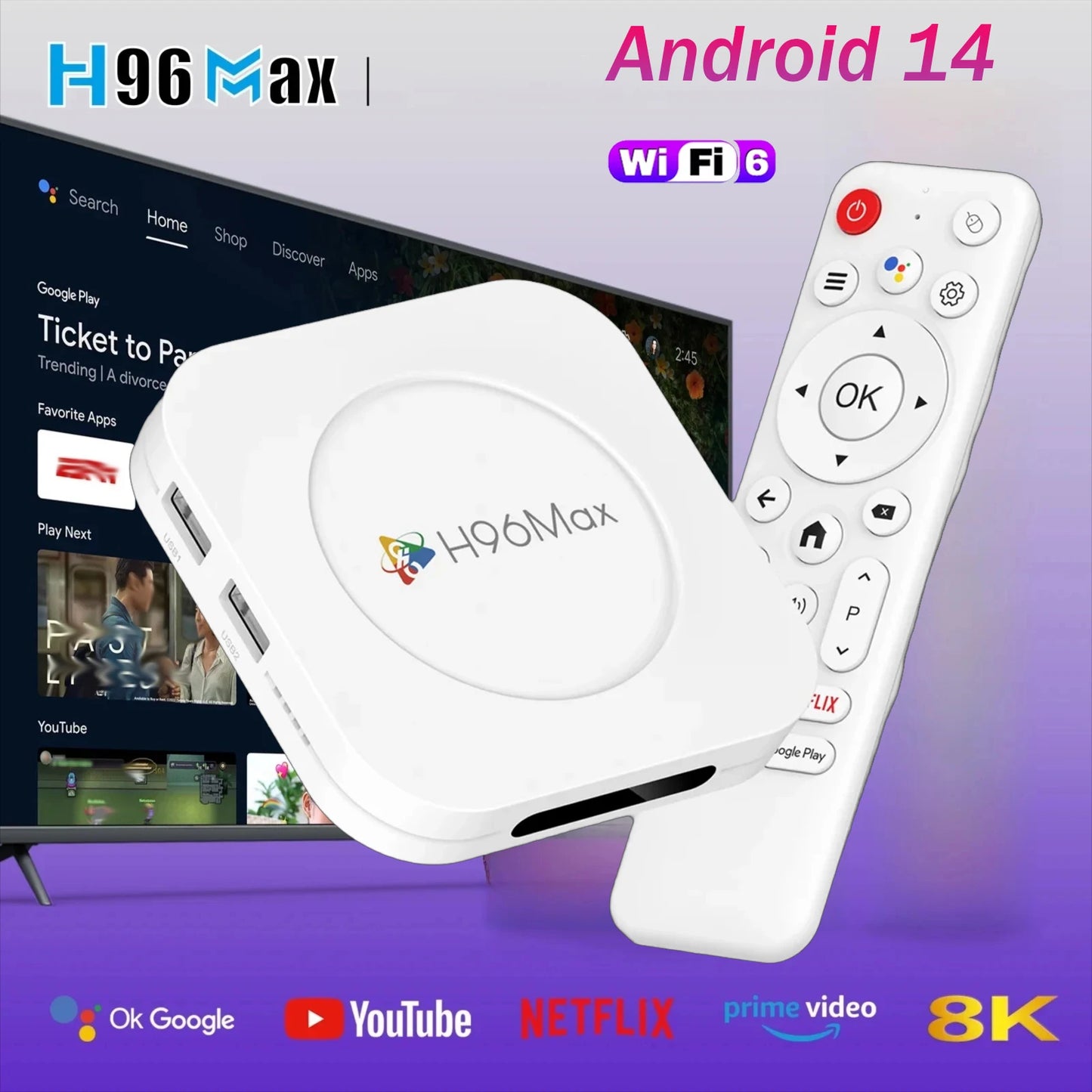 Smart TV Box H96 MAX M1 PLUS Android 14 TV Box 4GB 128GB Wifi6 4K 8K Video Set Top Box Voice Assistant Media Player TV Box.