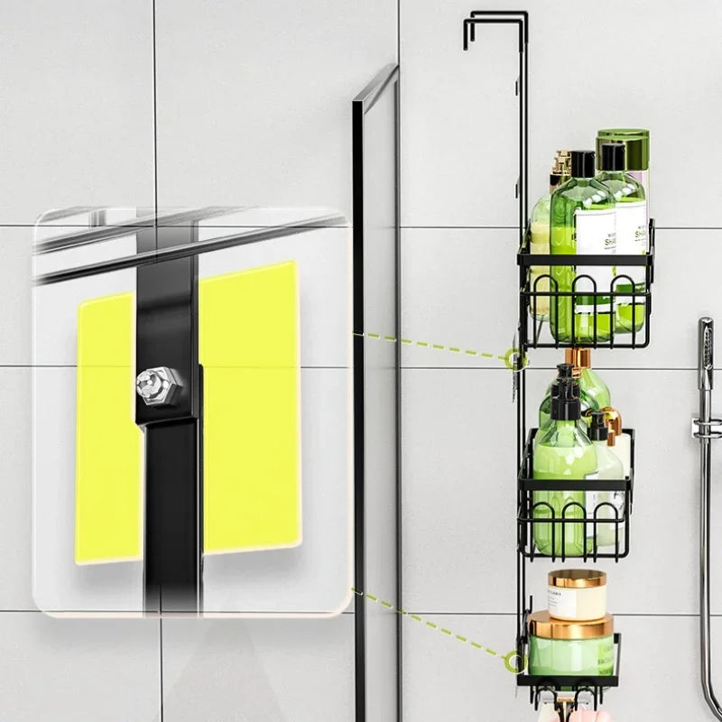 Bohrfreies Badezimmerregal über der Tür, hängender Organizer, wandmontiertes Korbregal, mehrschichtiges Duschraum-Aufbewahrungsregal für Toilette
