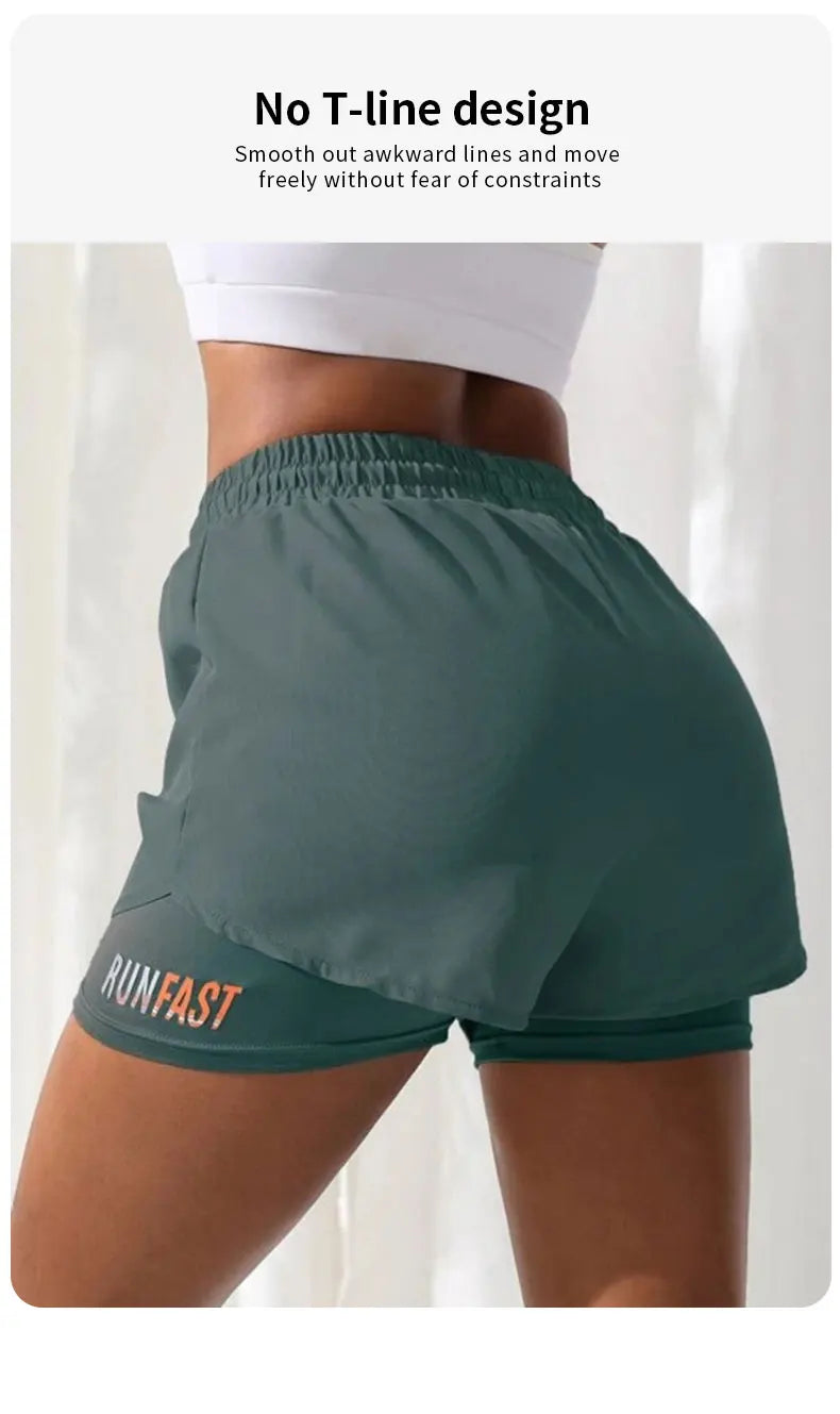 Women's High Rise Yoga Shorts With Elastic Proximity Control Running Shorts, Fake Two Pieces Pants.