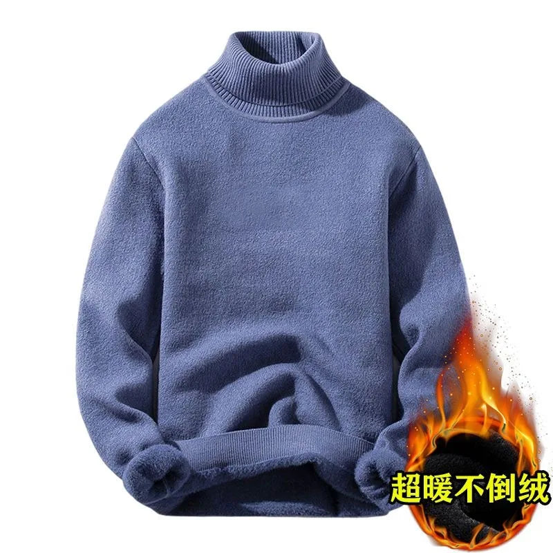 Men's Fleece High Collar Sweater Winter Thickened Solid Color Knitwear Cold-proof Warm Casual Pullover Bottoming Shirt 5XL.