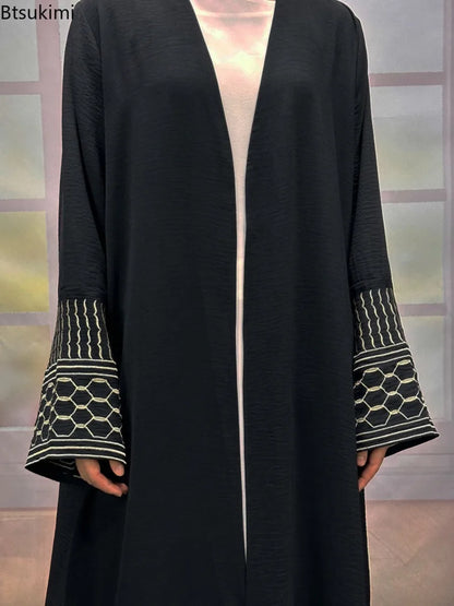 Embroidery Open Modest Kimono Abaya Dubai Luxury Islam Muslim Kaftan Modal Dress Arabic Abayas Women Kebaya Robe Femme Musulmane.