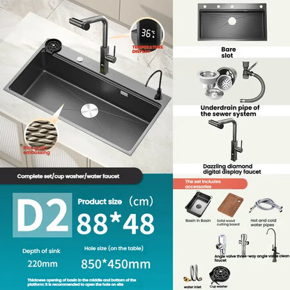 Kitchen Sink Stainless Steels Large Single Slot Multifunctional Dishwashing Bowl Household Wash Dish and Wash Vegetables Basin