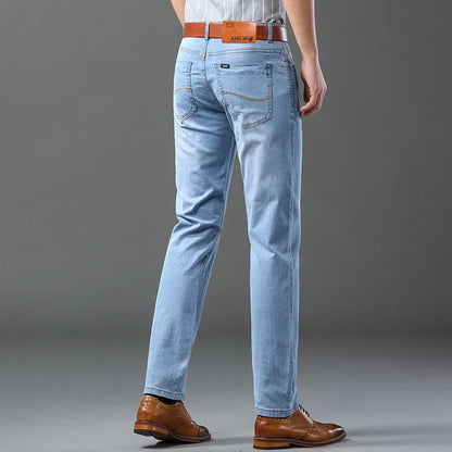 Spring Autumn Business Men Jeans Casual Straight Stretch Fashion Classic Black Sky Blue Grey Work Denim Trousers Brand Clothing.