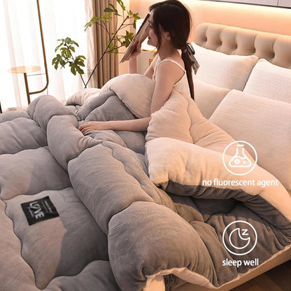 Contemporary Style Reversible Sherpa Fleece Winter Comforter, Soft Breathable Plush Warm Bedding, 100% Polyester Fill & Cover.